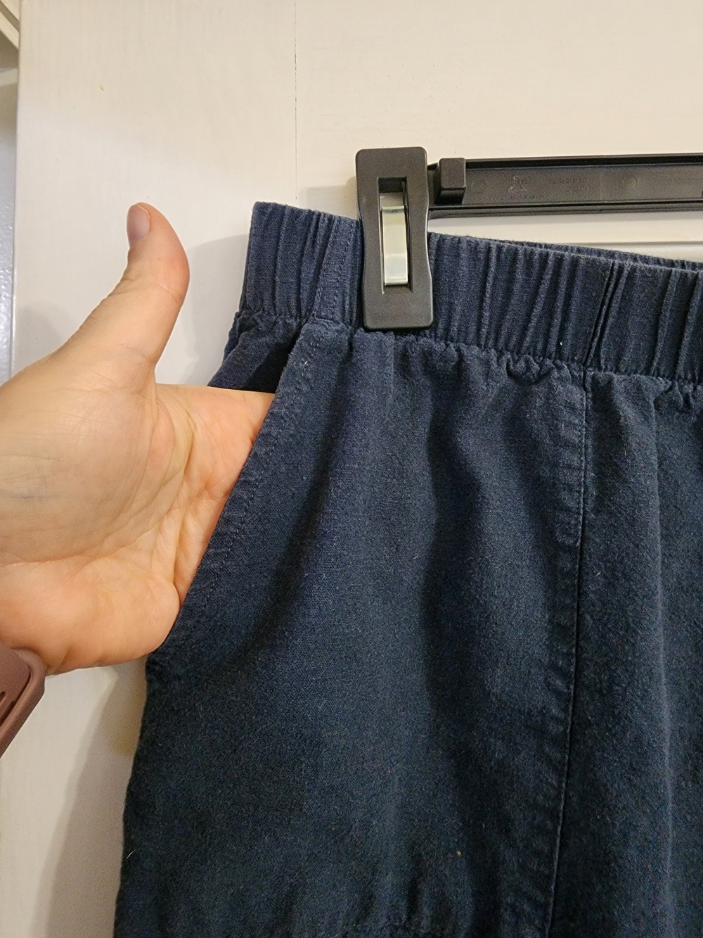 Felina Linen Cotton Wide Leg Crop Pants Navy Blue Large Pull On - Picture 7 of 12